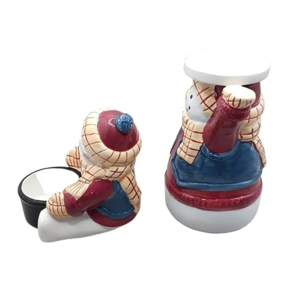 Set of 2 snowman tea light candle holder